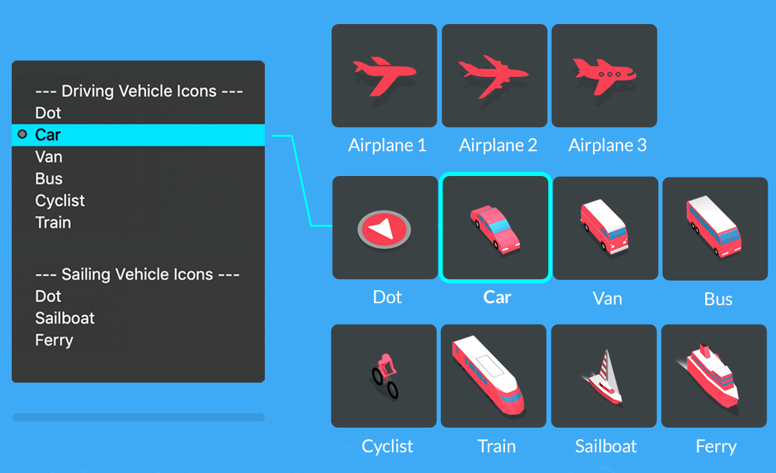 map animation vehicle icons